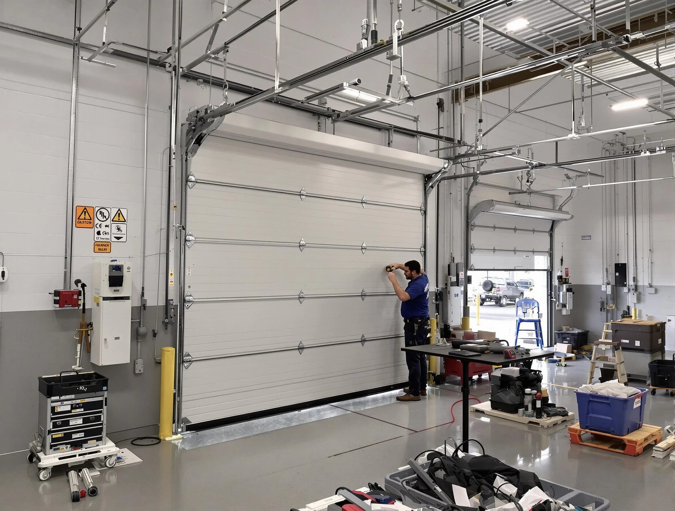 Commercial garage door repair being performed by Natick Garage Door Repair expert in Natick