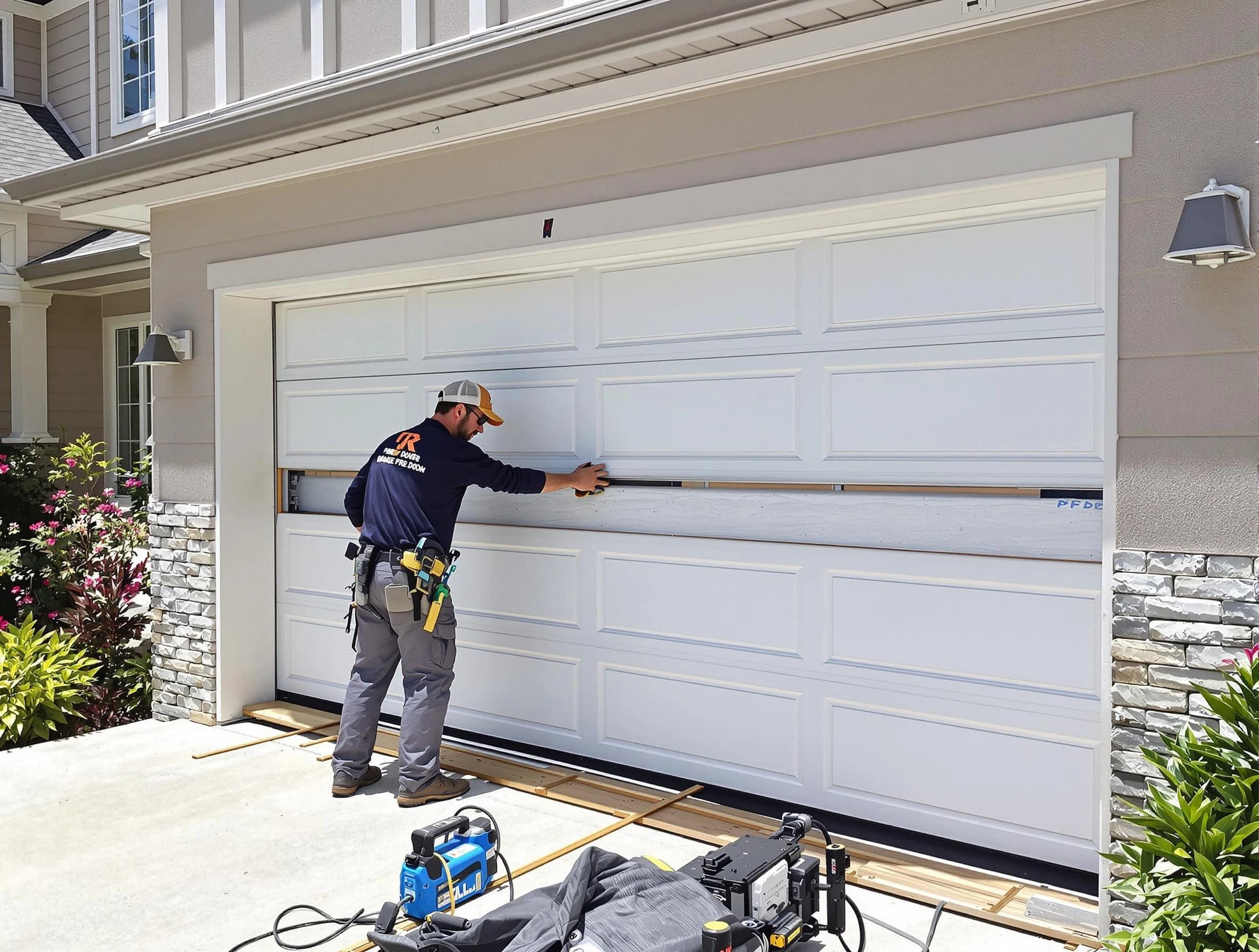 Natick Garage Door Repair team performing complete garage door replacement at Natick residence