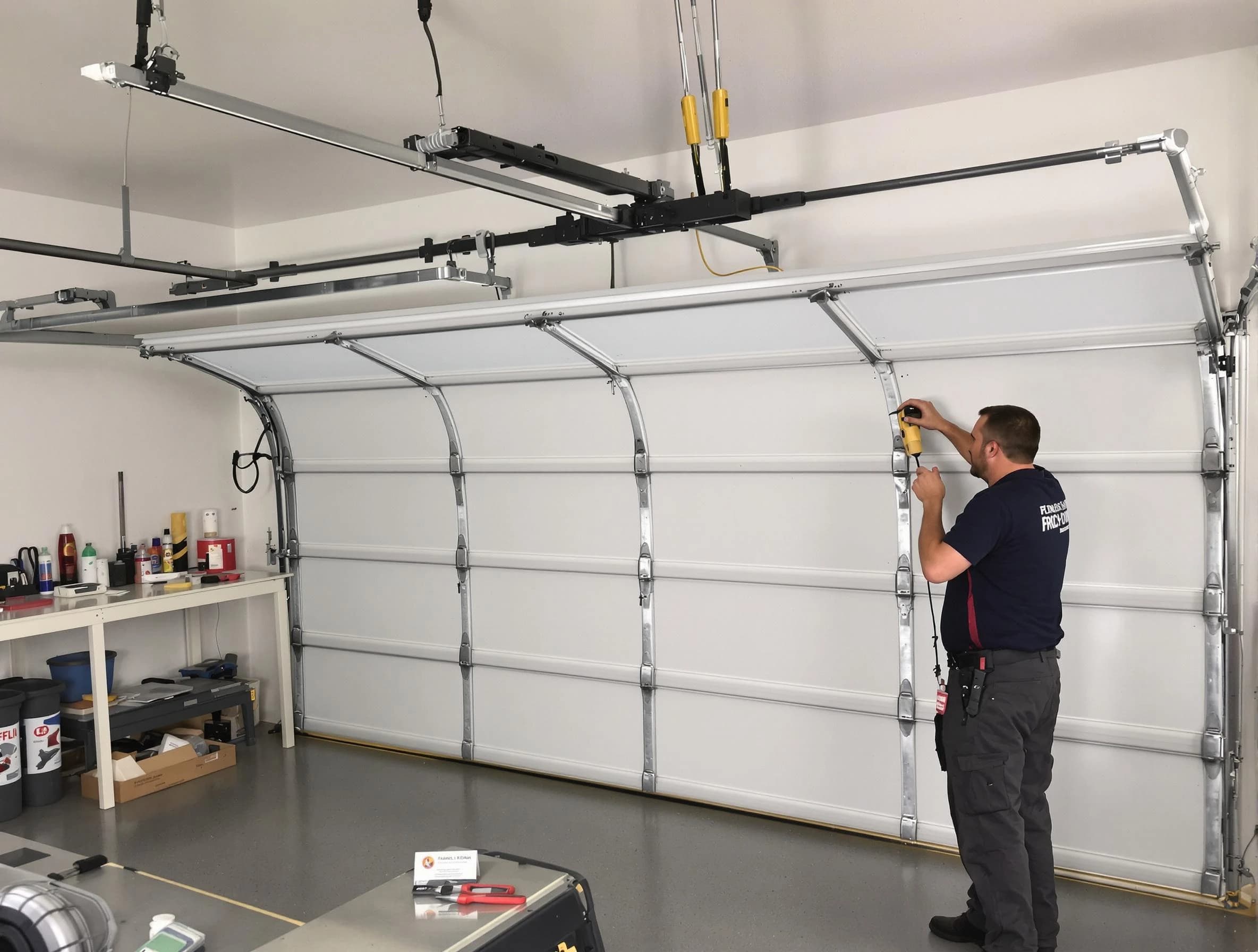 Natick Garage Door Repair certified technician performing overhead door system repair in Natick