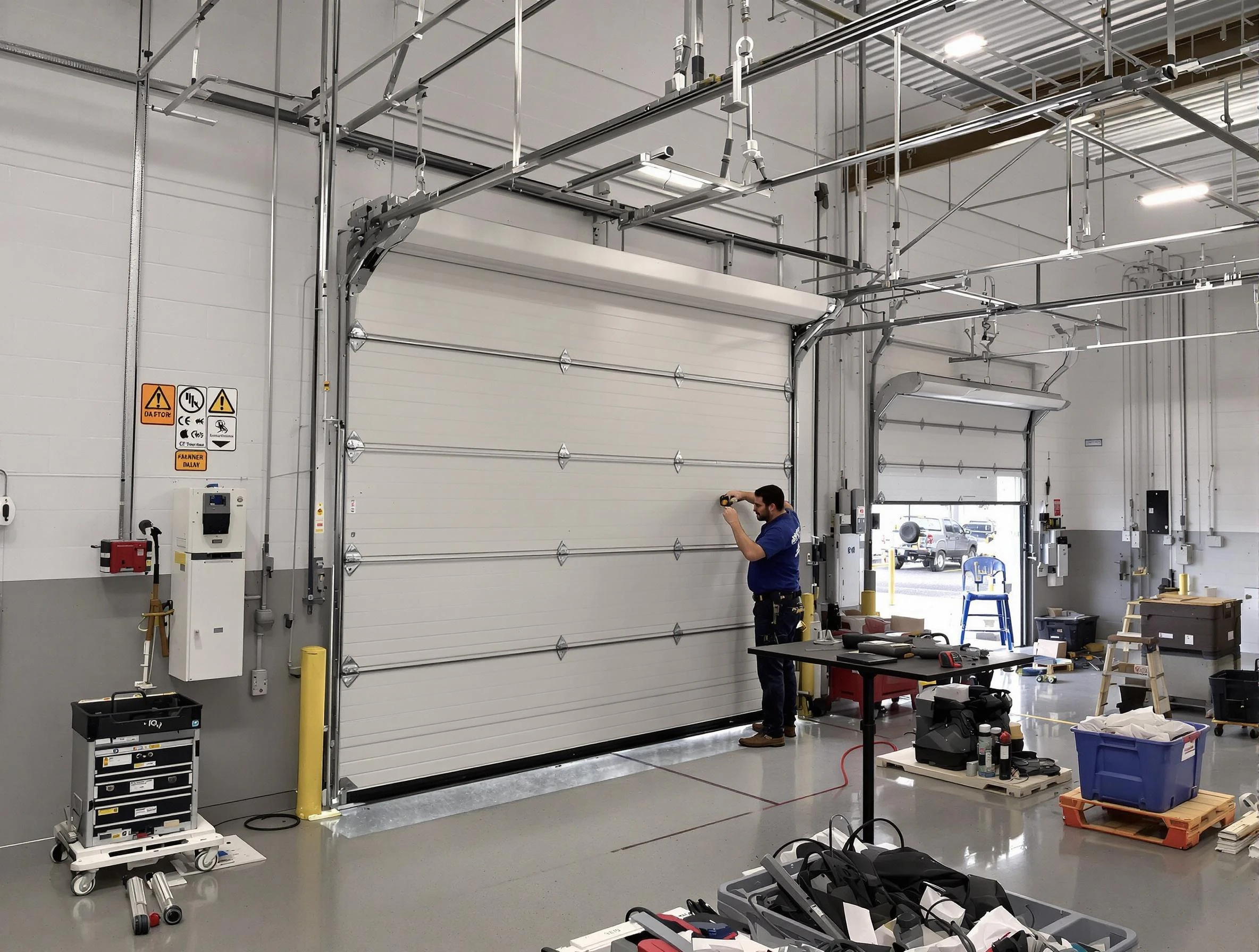 Commercial garage door repair being performed by Natick Garage Door Repair expert in Natick