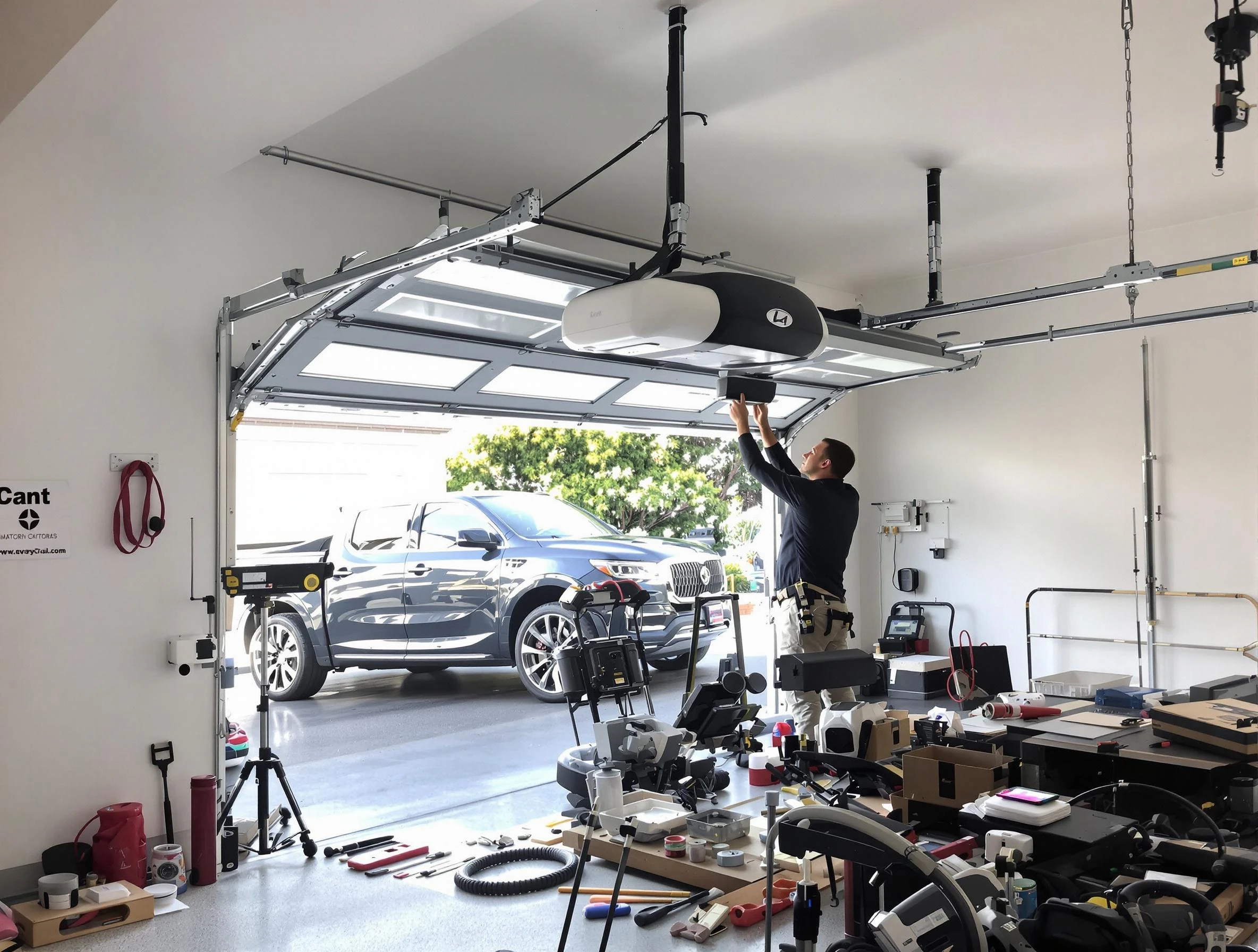 Natick Garage Door Repair specialist installing smart garage door opener system in Natick home