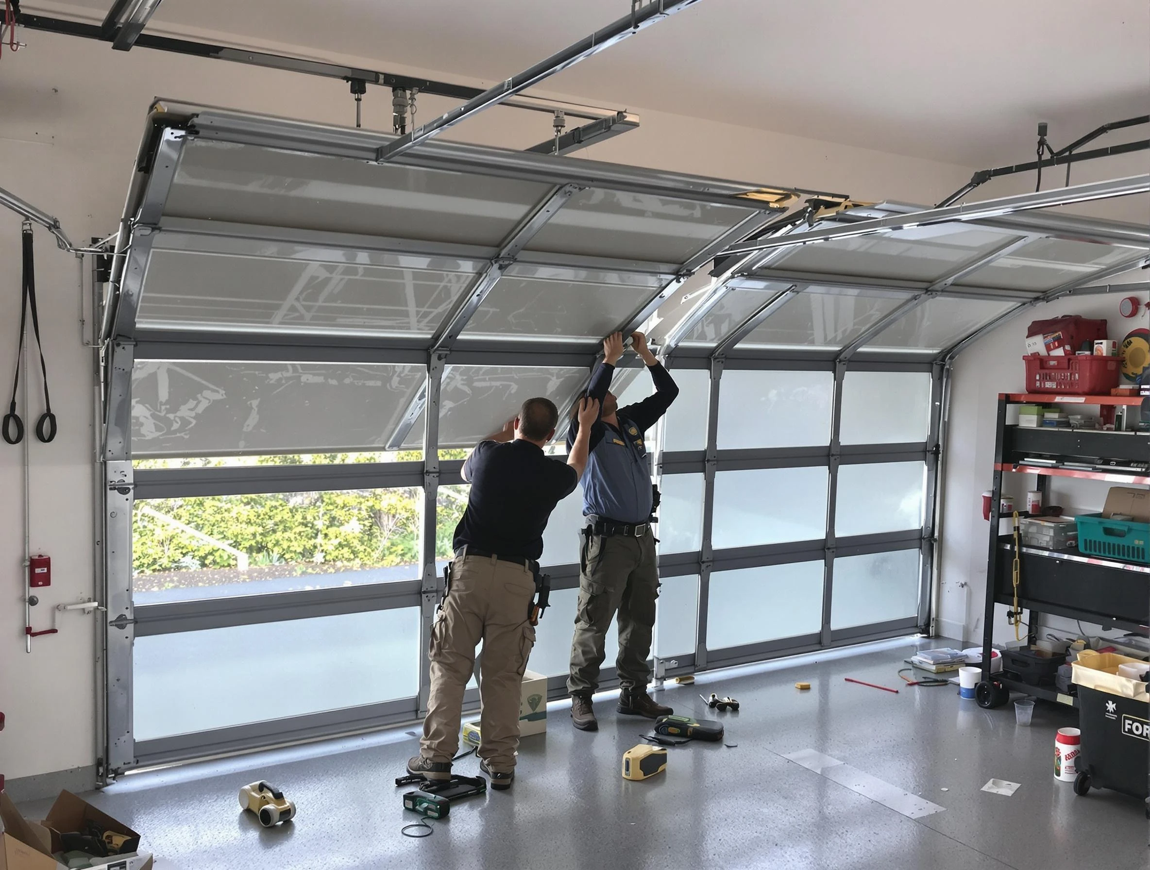 Natick Garage Door Repair expert performing precise panel replacement on Natick garage door